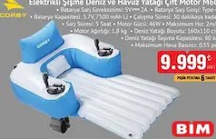 CORBY ELEKTRİKLİ ŞİŞME DENİZ VE HAVUZ YATAĞI ÇİFT MOTOR M60